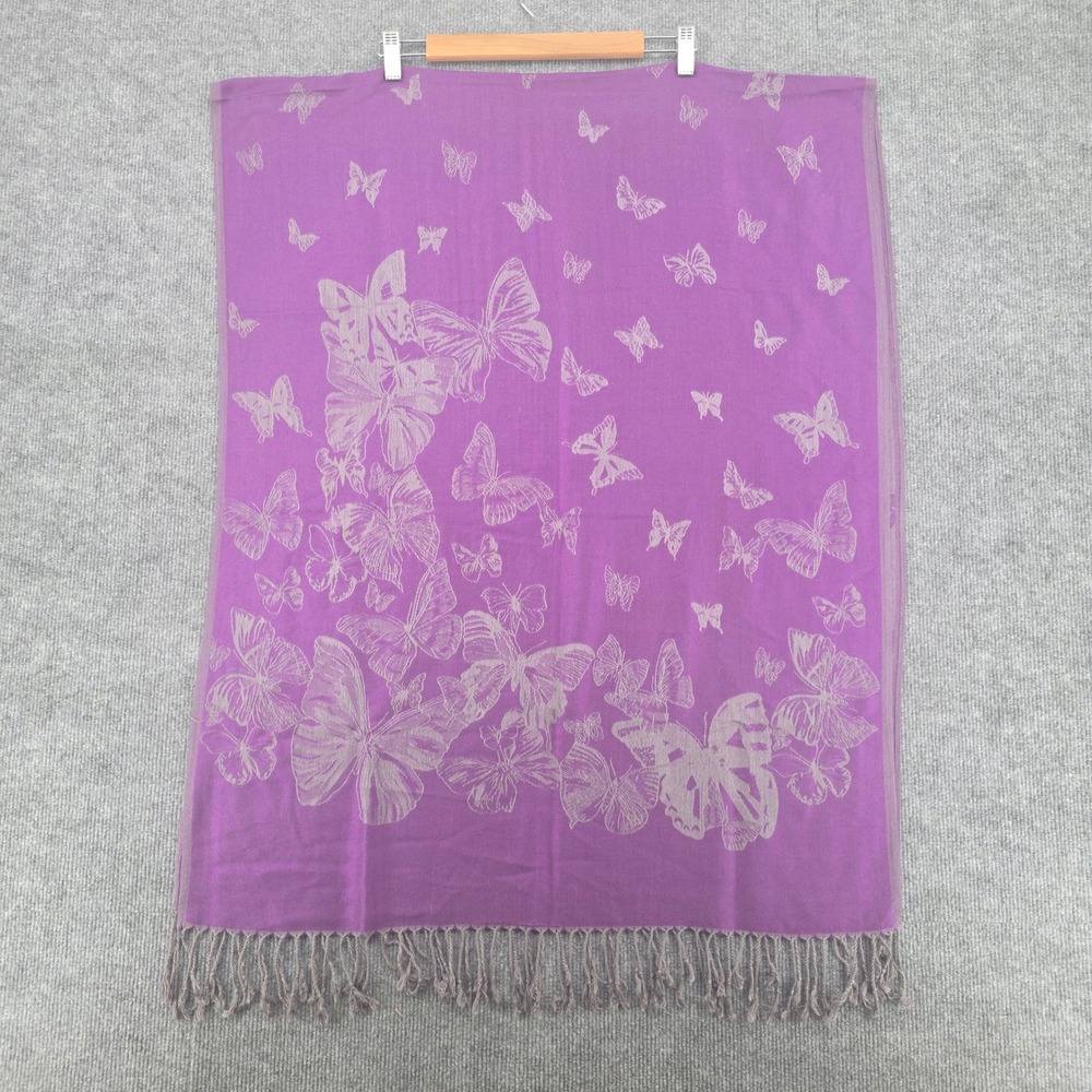 Purple Butterfly Print Fringed Pashmina Scarf Lightweight Shawl Wrap Viscose